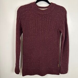 ROOTS CANADA Burgundy Speckled Cable Knit Sweater XS‎ Cotton Acrylic Wool Blend